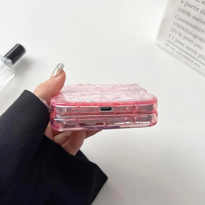 UEEBAI Wave Butterfly Case for Samsung Galaxy Z Flip 7 5G Case, Pretty Bling Star Butterfly Cute Shiny Glitter Phone Cover for Girls Bling Clear Cover Curly Shockproof Girly - Pink by UEEBAI - Image 5