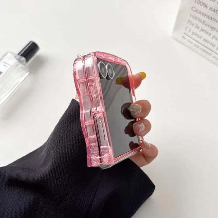 UEEBAI Wave Butterfly Case for Samsung Galaxy Z Flip 7 5G Case, Pretty Bling Star Butterfly Cute Shiny Glitter Phone Cover for Girls Bling Clear Cover Curly Shockproof Girly - Pink by UEEBAI - Image 6