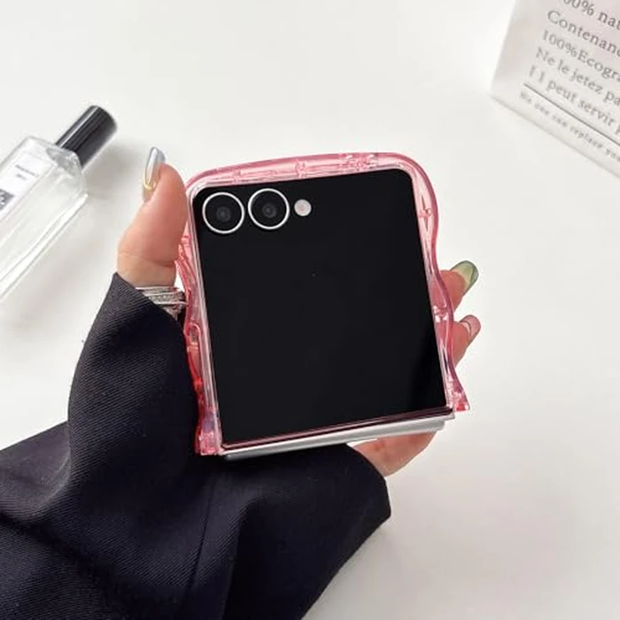 UEEBAI Wave Butterfly Case for Samsung Galaxy Z Flip 7 5G Case, Pretty Bling Star Butterfly Cute Shiny Glitter Phone Cover for Girls Bling Clear Cover Curly Shockproof Girly - Pink by UEEBAI - Image 7