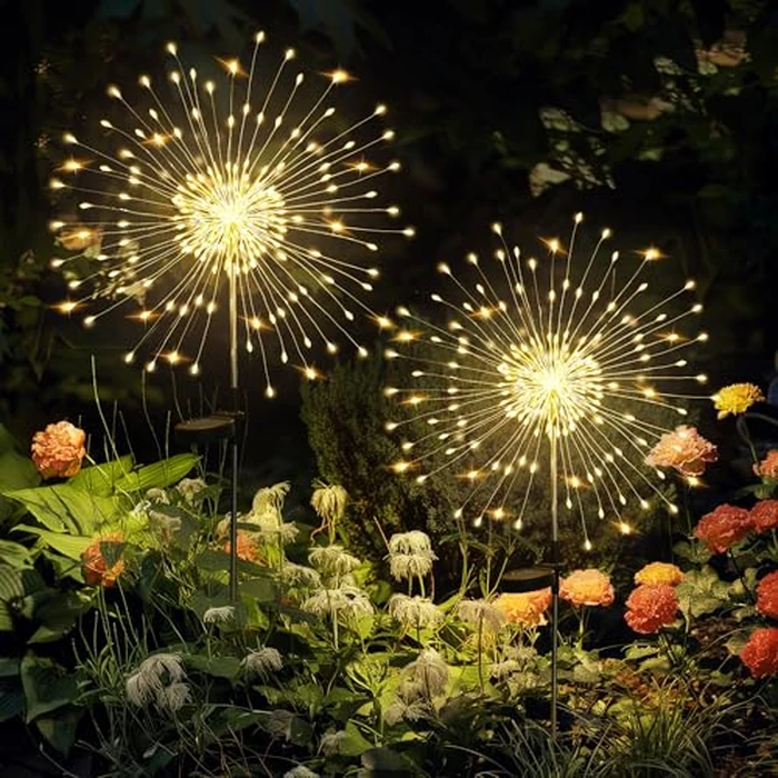 GIGALUMI Garden Decor Outdoor Lights 120LED 2Pack, Solar Garden Lights Outside Fairy Firework Decorative,Solar Powered for Yard Pathway Flowerbed Planter Balcony Patio 4th of July Decor (Warm White by GIGALUMI - Image 1