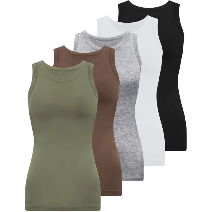 BQTQ 5 Pack Womens Crewneck Tank Tops High Neck Sleeveless Tanks Slim Fit Basic Ladies Undershirts, Black, Gray, White, Coffee, Army Green, S by BQTQ - Used - Like New condition