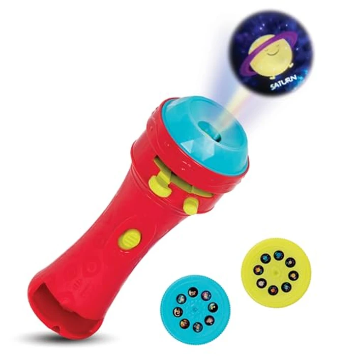 B. toys - Projector Flashlight - 2 Image Reels - Planet & Alien Projections - Space Toys for Kids - 4+ Years - Light Me to The Moon - Red by B. toys - Used - Like New condition - US$10.97