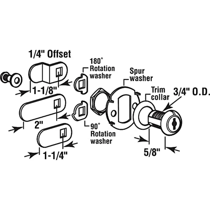 Prime-Line U 9941KA Diecast Keyed Alike Drawer and Cabinet Lock, 3 Cams, Trim Collar, 2 Washers, 2 Keys and Fasteners, 5/8” Length for 5/16” Max Panel Thickness, Stainless Steel (Set of 1) by Defender Security - Image 2