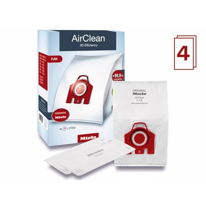 Miele Air Clean 3D Efficiency Dust Bag, Type FJM, 4 Bags and 2 Filters - F/J/M - White by Miele - Used - Good condition - CA$16.31