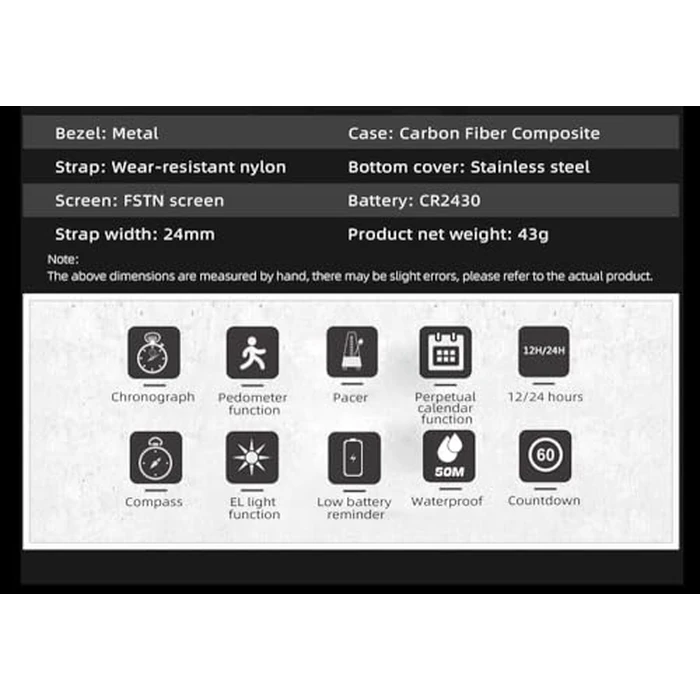 NORTH EDGE Men's Watches Military Watches for Men Carbon Fiber Waterproof for Men Date Display Nylon Army Tactical Sports Minimalist (Black/Black, 45) by NORTH EDGE - Image 8