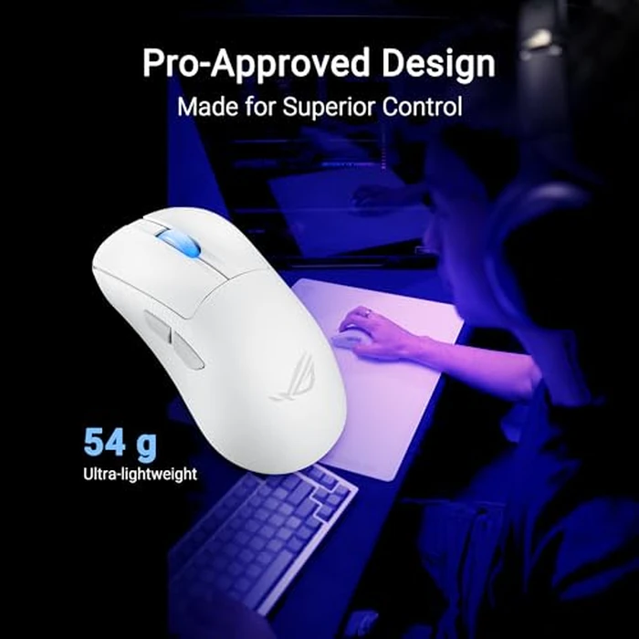 ASUS ROG Keris II Ace Wireless Gaming Mouse - Right-Handed Ergonomic, 54g, Tri-Mode Connectivity, 42K DPI, up to 107Hr Battery, PC/Mac Support - White by ASUS - Image 2