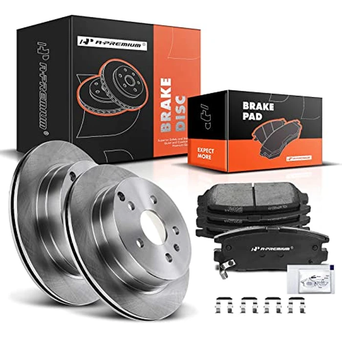 A-Premium 11.93 inch (303mm) Rear Vented Disc Brake Rotors + Ceramic Pads Kit Compatible with Select Chevy and GMC Models - Equinox/Terrain 2010 2011 2012 2013 2014 2015 2016 2017, 6-PC Set by A-Premium - Used - Like New condition