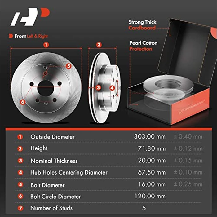 A-Premium 11.93 inch (303mm) Rear Vented Disc Brake Rotors + Ceramic Pads Kit Compatible with Select Chevy and GMC Models - Equinox/Terrain 2010 2011 2012 2013 2014 2015 2016 2017, 6-PC Set by A-Premium - Image 2