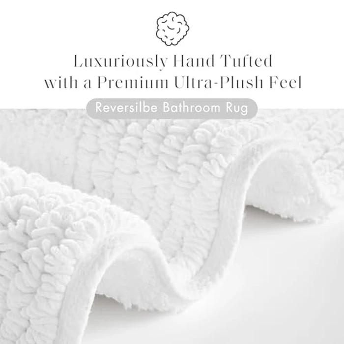 Madison Park Splendor Reversible 100% Cotton Tufted Bathroom Rug-3000 GSM Hotel Quality Luxurious Plush Medium Pile Bath Mat Absorbent, Quick Dry, Shower Room Décor, 24x44 White by Madison Park - Image 2