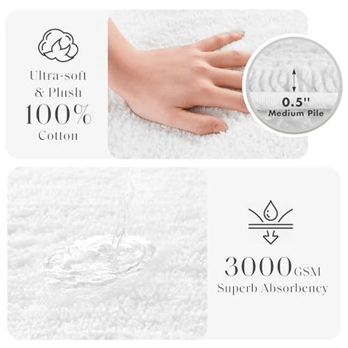 Madison Park Splendor Reversible 100% Cotton Tufted Bathroom Rug-3000 GSM Hotel Quality Luxurious Plush Medium Pile Bath Mat Absorbent, Quick Dry, Shower Room Décor, 24x44 White by Madison Park - Image 3