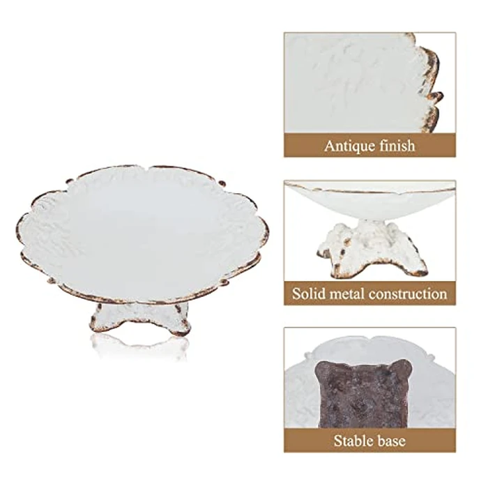 NIKKY HOME Rustic French Jewelry Tray Decorative Border Trinket Dish Vintage Ring Holder Bowl for Bracelet Earring Necklace Organizer Metal Display Plate Handmade Gift for Women Girl, White by NIKKY HOME - Image 6