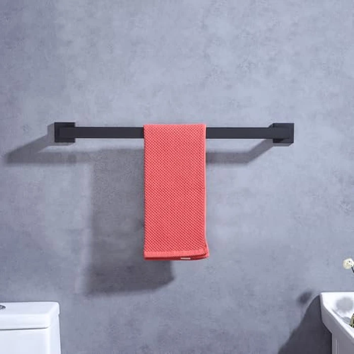 LANC 24” Bath Towel Bar for Bathroom Wall Mounted, Matte Black Square Towel Rack Hanger 24-Inche SUS304 Stainless Steel Shower Towel Rail Rod Kitchen Lavatory Hand Towel Holder, A8804MB-6P1 by LANC - Image 4