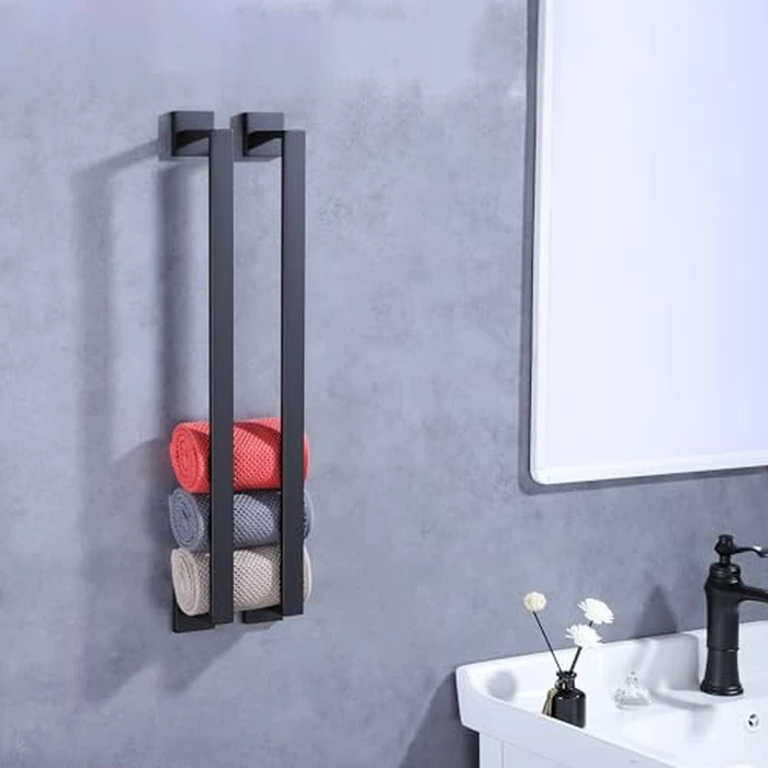 LANC 24” Bath Towel Bar for Bathroom Wall Mounted, Matte Black Square Towel Rack Hanger 24-Inche SUS304 Stainless Steel Shower Towel Rail Rod Kitchen Lavatory Hand Towel Holder, A8804MB-6P1 by LANC - Image 5