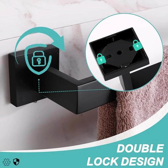 LANC 24” Bath Towel Bar for Bathroom Wall Mounted, Matte Black Square Towel Rack Hanger 24-Inche SUS304 Stainless Steel Shower Towel Rail Rod Kitchen Lavatory Hand Towel Holder, A8804MB-6P1 by LANC - Image 8