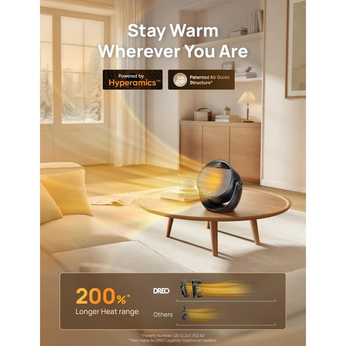 DREO Space Heater 1500W, 60 degrees Adjustable Tilt, 10.5ft/s Portable Electric Heaters for Indoor Use with Thermostat, 8 Safety Protections, 3 Modes, Remote, Quiet Desk Heater for Bedroom, Office, Black by DREO - Image 3