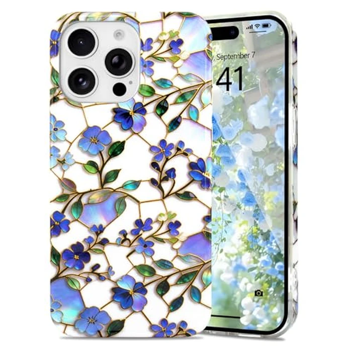 L-FADNUT for iPhone 15 Pro Case [Compatible with MagSafe] with Chic Floral Design, Cute Aesthetic Flower Magnetic Phone Cover for Women Girls,Stylish Protective Case for iPhone 15 Pro,Blue by L-FADNUT - Used - Very Good condition - CA$13.10