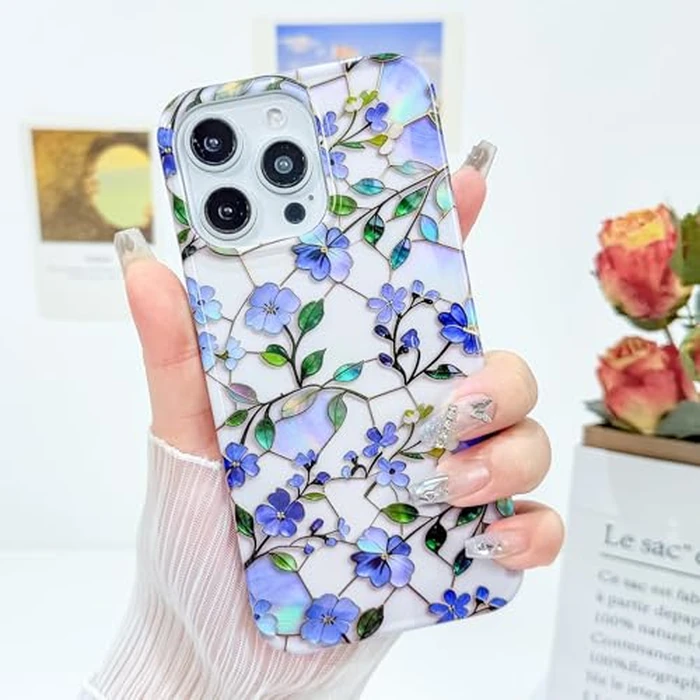 L-FADNUT for iPhone 15 Pro Case [Compatible with MagSafe] with Chic Floral Design, Cute Aesthetic Flower Magnetic Phone Cover for Women Girls,Stylish Protective Case for iPhone 15 Pro,Blue by L-FADNUT - Image 8