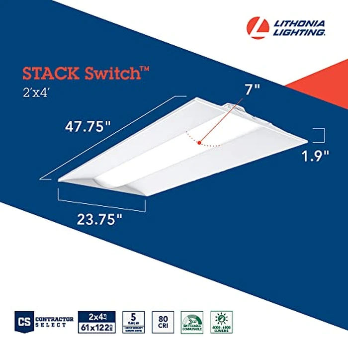 Lithonia Lighting 2x4 LED Troffer Light, Stack Switch LED Drop In Ceiling Light for Dropped Ceiling, 4000/5000/6000 Adjustable Lumens, 3500K/4000K/5000K Switchable Color Temperature, White by Lithonia Lighting - Image 4