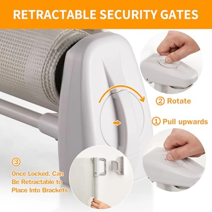 IDEA CASA Retractable Baby Gate for Stairs 33.8"x118" - Dog Gate & Barrier Indoor Stairs Baby Gate - Extra Wide Pet Gate for Indoor Child Safety Gate Drilling Required by IDEA CASA - Image 3