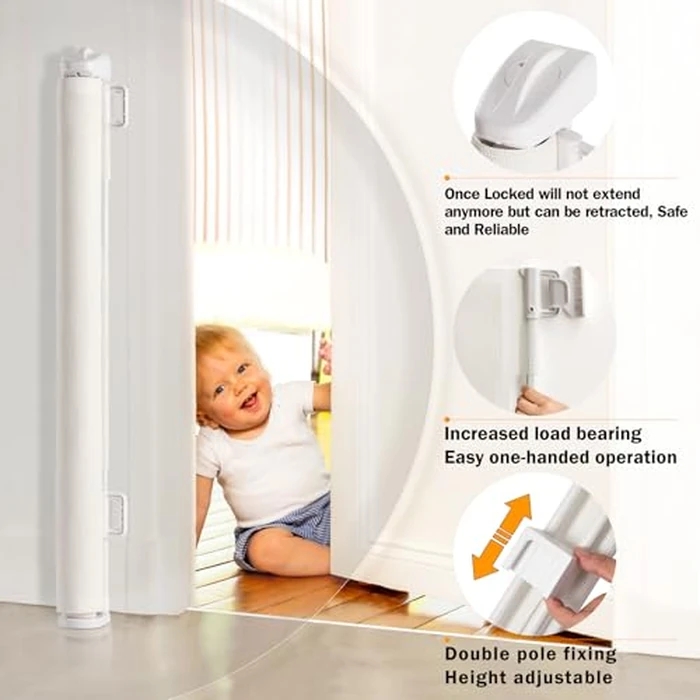 IDEA CASA Retractable Baby Gate for Stairs 33.8"x118" - Dog Gate & Barrier Indoor Stairs Baby Gate - Extra Wide Pet Gate for Indoor Child Safety Gate Drilling Required by IDEA CASA - Image 4