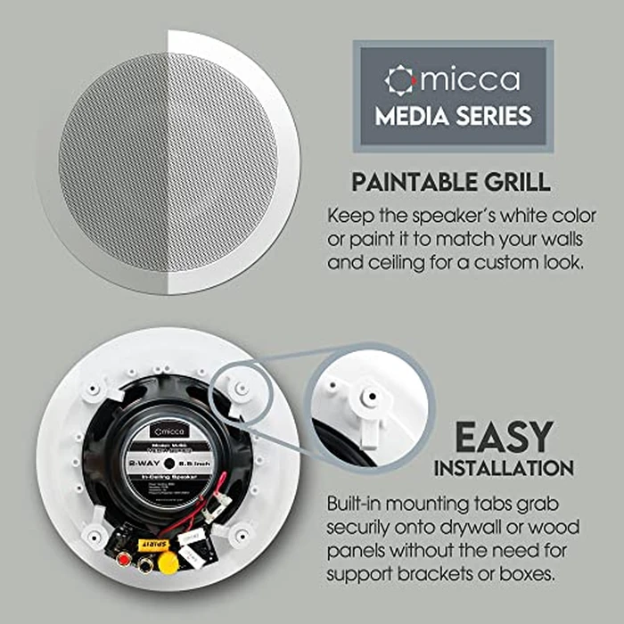 Micca M-6C 2-Way in-Ceiling Round Speaker, 7.6" Cutout Diameter, Whole House Audio, Home Theater, Indoor or Covered Outdoor, 6.5" Woofer, 1" Tweeter, White, Paintable, Each by Micca - Image 3