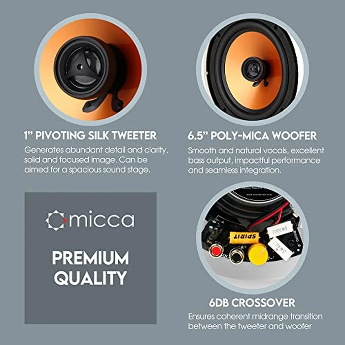 Micca M-6C 2-Way in-Ceiling Round Speaker, 7.6" Cutout Diameter, Whole House Audio, Home Theater, Indoor or Covered Outdoor, 6.5" Woofer, 1" Tweeter, White, Paintable, Each by Micca - Image 5