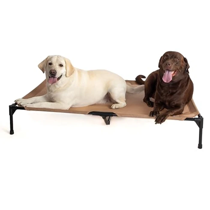 K&H Outdoor Elevated Dog Bed - Cooling Raised Dog Bed for Extra-Large & Giant Pets, Breathable Mesh Hammock Design, Indoor/Outdoor Washable Cover, Portable Metal Frame, Tan, Jumbo 56x38in by K&H Pet Products - Used - Like New condition