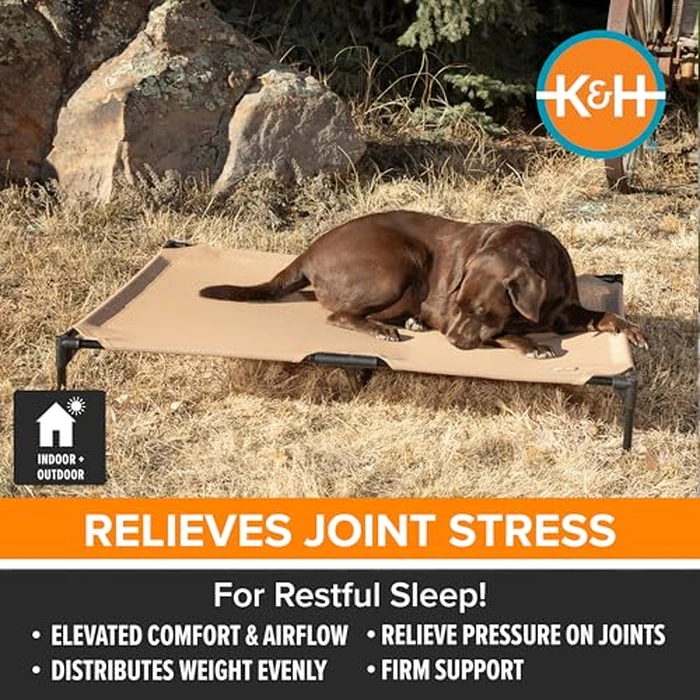 K&H Outdoor Elevated Dog Bed - Cooling Raised Dog Bed for Extra-Large & Giant Pets, Breathable Mesh Hammock Design, Indoor/Outdoor Washable Cover, Portable Metal Frame, Tan, Jumbo 56x38in by K&H Pet Products - Image 3