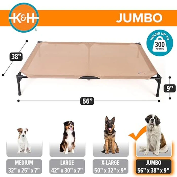 K&H Outdoor Elevated Dog Bed - Cooling Raised Dog Bed for Extra-Large & Giant Pets, Breathable Mesh Hammock Design, Indoor/Outdoor Washable Cover, Portable Metal Frame, Tan, Jumbo 56x38in by K&H Pet Products - Image 4