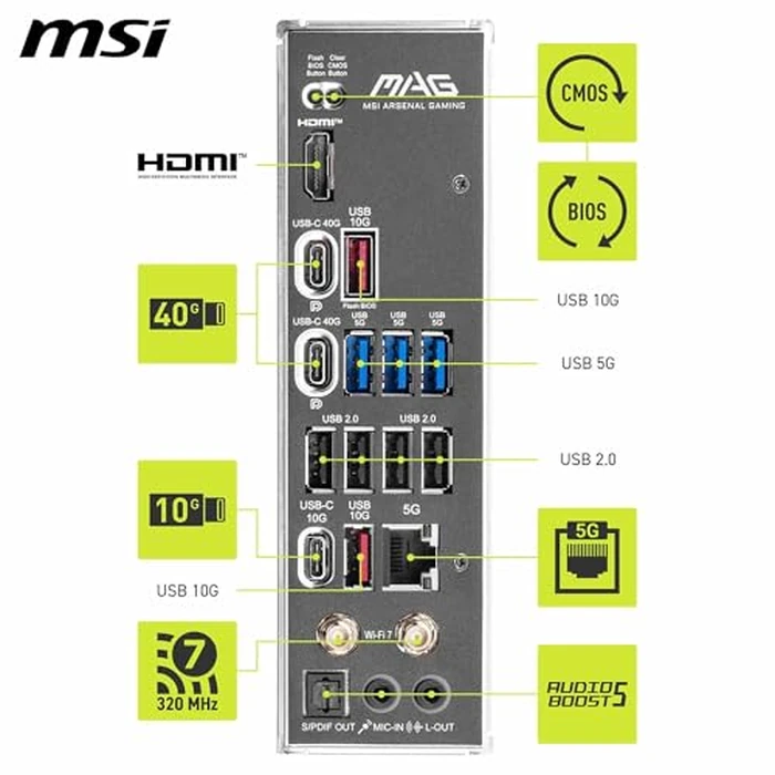MSI MAG X870E Tomahawk WiFi Gaming Motherboard (AMD Ryzen 9000/8000/7000 Series Processors, AM5, DDR5, PCIe 4.0, M.2, SATA 6Gb/s, USB 3.2 Gen 2, HDMI/DP, Wi-Fi 6E, Bluetooth 5.3, 2.5Gbps LAN, ATX) by MSI - Image 7