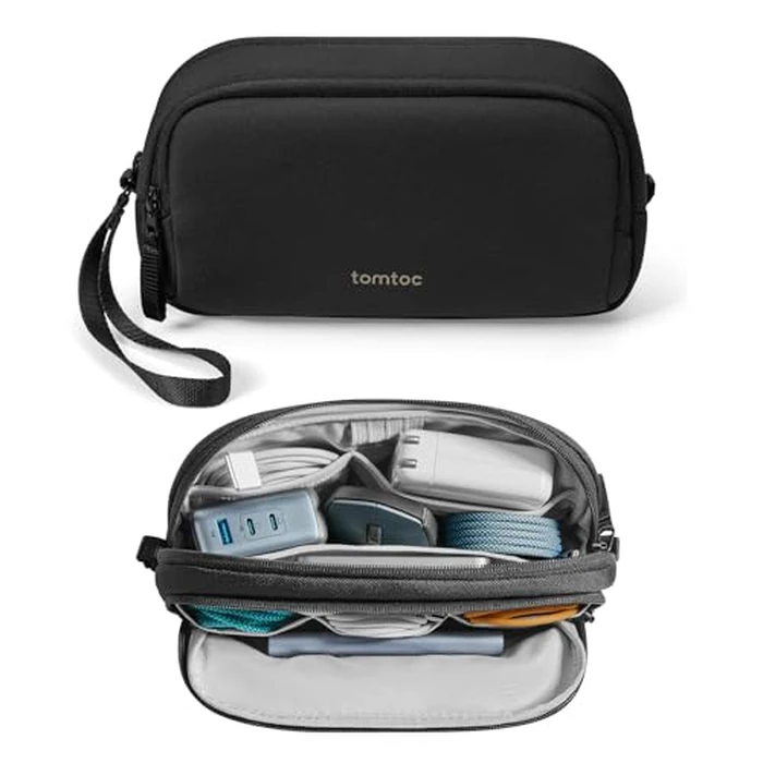 tomtoc Electronic Organizer Travel Case, Water Resistant Dual Compartment Tech Pouch Cable Organization Storage Bag for Charger, Cord, Phone, Hard Drive, Power Bank, Accessories Travel Essentials by tomtoc - Used - Very Good condition - US$16.89