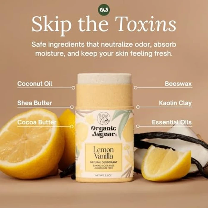 Organic Jaguar Aluminum Free Deodorant for Women and Men, 100% Natural Deodorant with Coconut Oil, Shea Butter, Baking Soda Free, Safe for Sensitive Skin, Long Lasting, Lemon Vanilla, 2 oz by Organic Jaguar - Image 3