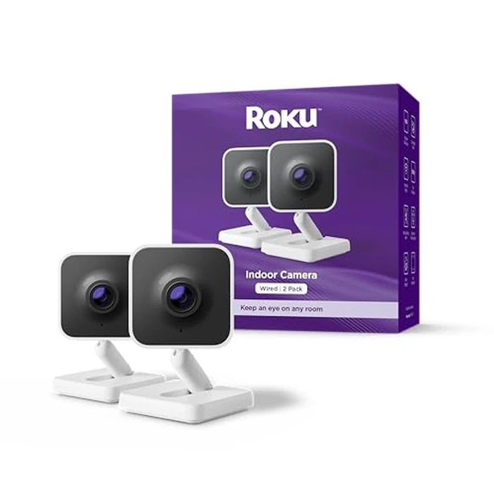 Roku Indoor Camera - Home Security - 2-Pack - Wired Security Camera & Pet Monitor with 1080p HD Color Night Vision, Works with Alexa & Google, Motion & Sound Detection, WDR & WiFi 6 by Roku - Used - Very Good condition
