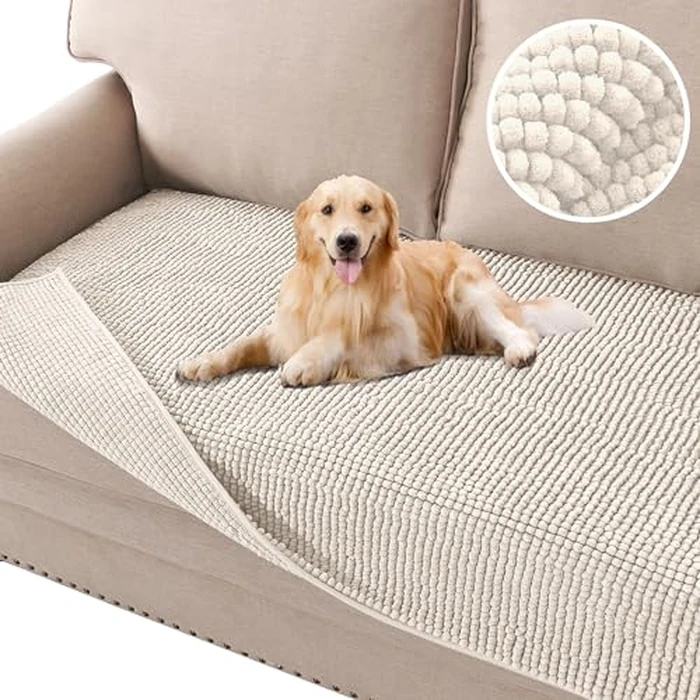 H.VERSAILTEX Plush Sofa Cover 2 Seater Chenille Dog Bed Cover Pet Couch Covers Sofa 2 Seat Sectional Couch Covers for Dog, Pet, Cat (35" x 62", Ivory) by H.VERSAILTEX - Used - Very Good condition - CA$37.53