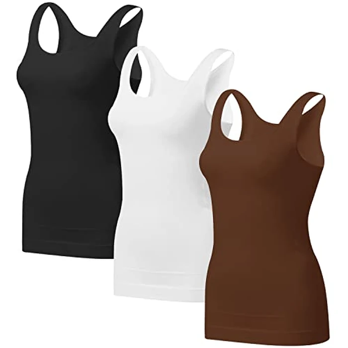 EUYZOU Women's 3PK Tummy Control Shapewear Tank Tops - Seamless Body Shaper Compression Top - Black/White/Coffee M by EUYZOU - Used - Like New condition