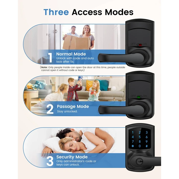HIDALIFE Keyless Entry Door Lock, Keypad Door Lock with Handle, Digital Electronic Touchscreen with Passage Mode Button, Auto-Lock, Easy Install for Front Door, Appartment, Office - Black by HIDALIFE - Used - Acceptable condition
