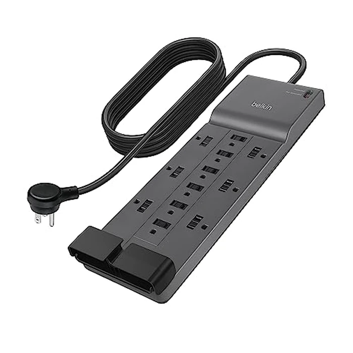 Belkin 12-Outlet Surge Protector Power Strip w/ 12 AC Outlets & 8ft Flat Plug, UL-Listed Heavy-Duty Extension Cord for Home, Office, Travel, Computer, Laptop, Charger - 3,940 Joules of Protection by Belkin - Used - Like New condition