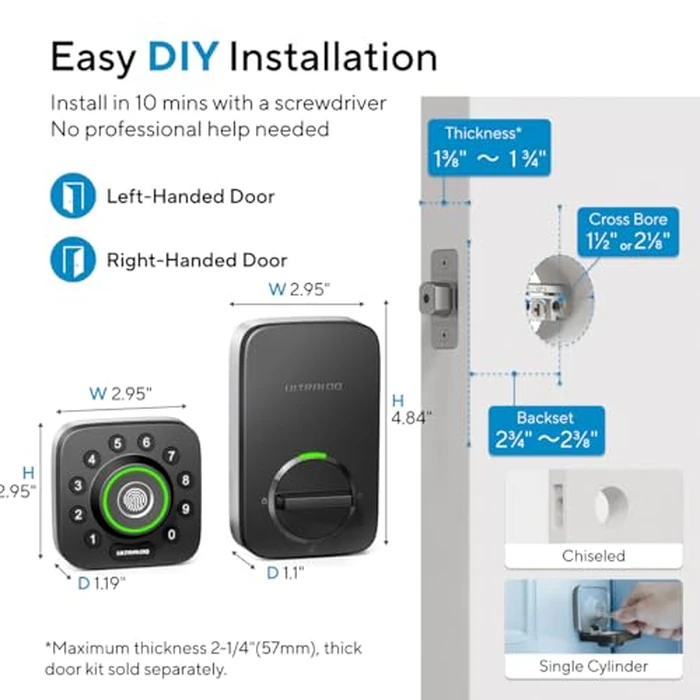 ULTRALOQ U-Bolt Pro WiFi Smart Lock with Door Sensor, 8-in-1 Keyless Entry Door Lock with Fingerprint ID, App Remote Control, Built-in WiFi Keypad Deadbolt, Auto Unlock, IP65 Waterproof, Easy Install by ULTRALOQ - Image 9