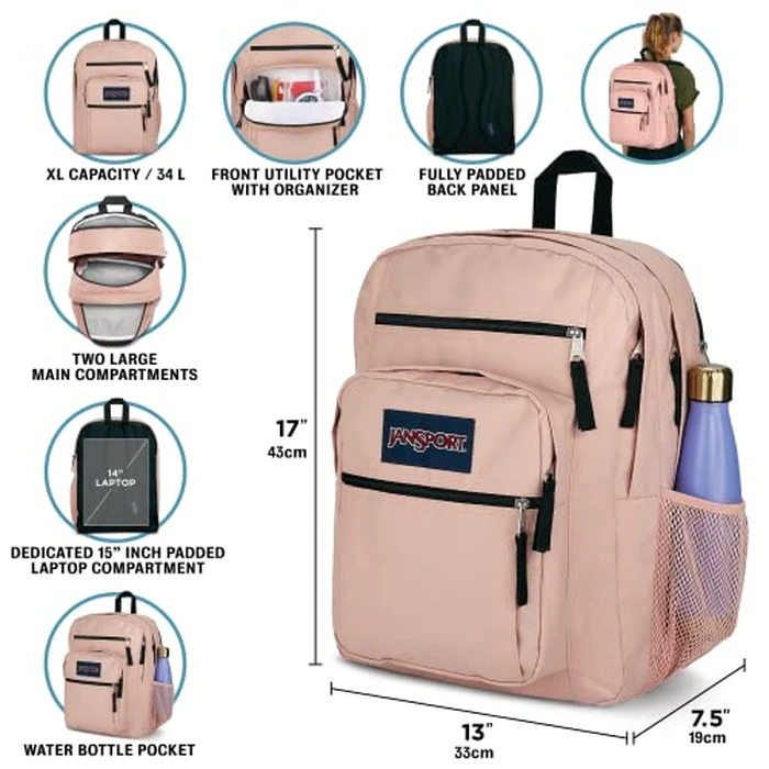 JanSport Laptop Backpack - Computer Bag with 2 Compartments, Ergonomic Shoulder Straps, 38.1 cm Laptop Sleeve, Haul Handle - Misty Rose by JANSPORT - Used - Very Good condition - CA$47.76