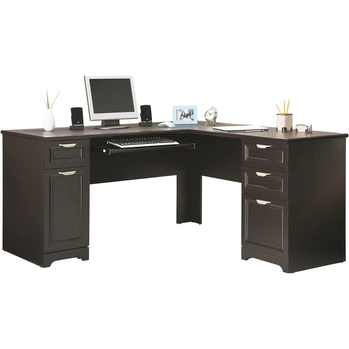 Realspace Magellan 59"W L-Shape Corner Desk - Brown by Realspace - Refurbished - Excellent condition