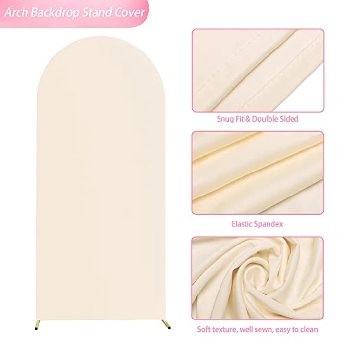 Wokceer 6FT Wedding Arch Cover Spandex Fitted Wedding Arch Stand Covers Round Top Chiara Arch Backdrop Cover for Birthday Party Ceremony Banquet Decoration Beige by Wokceer - Image 3