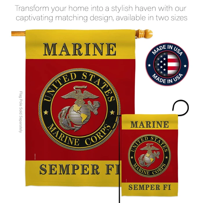 Marine Corps Indoor Decor Banner Room Wall Art Patio Porch Lawn Garden Flag Outdoor Decorations Tapestry Yard Sign Armed Forces USMC Semper Fi American Military Veteran Retire Official Made in USA by US MILITARY - Image 10