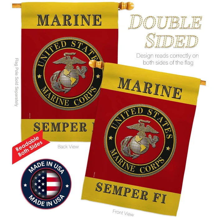 Marine Corps Indoor Decor Banner Room Wall Art Patio Porch Lawn Garden Flag Outdoor Decorations Tapestry Yard Sign Armed Forces USMC Semper Fi American Military Veteran Retire Official Made in USA by US MILITARY - Image 7