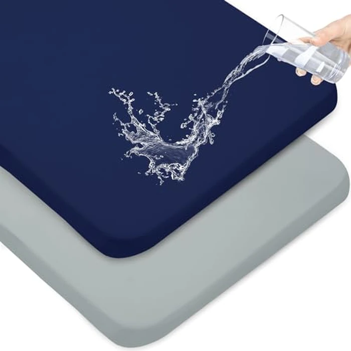 Waterproof Pack and Play Sheets Fitted 2 Pack, Compatible with Graco Pack n Play Sheets 38" X 26" Fits for Baby Playpen/Playard Mattress, Mini Crib Sheets for Boys or Girls, Grey & Navy by Magik & Kover - Used - Very Good condition - US$13.60