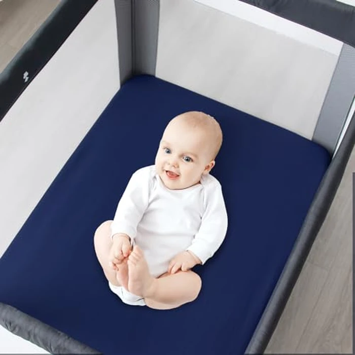 Waterproof Pack and Play Sheets Fitted 2 Pack, Compatible with Graco Pack n Play Sheets 38" X 26" Fits for Baby Playpen/Playard Mattress, Mini Crib Sheets for Boys or Girls, Grey & Navy by Magik & Kover - Image 7