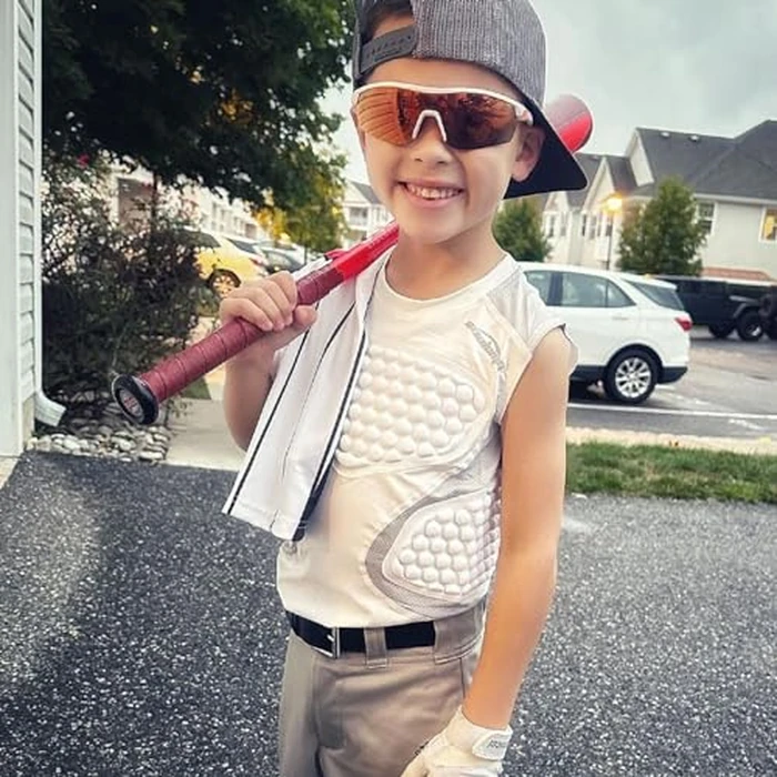 COOLOMG Youth Baseball Padded Shirt Kids Chest Protector Rib Heart Guard Sternum Protection for Football Softball Lacrosse Rugby White L by COOLOMG - Image 2