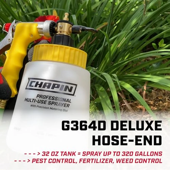 Chapin G364D Lawn and Garden Sprayer Bottle, Standard Hose End Connection, Anti-Siphon Valve, Adjustable Nozzle, Tank Sprays 20Gals, Spraying Plants, Weeds, Insects, Fertilizers, Made in USA, 32oz by Chapin International - Image 2