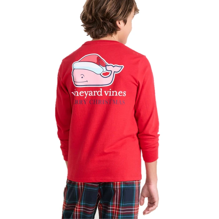 Vineyard Vines Boys' 2025 Santa Whale Long-Sleeve Pocket Tee, Red Velvet, S by vineyard vines - Image 1