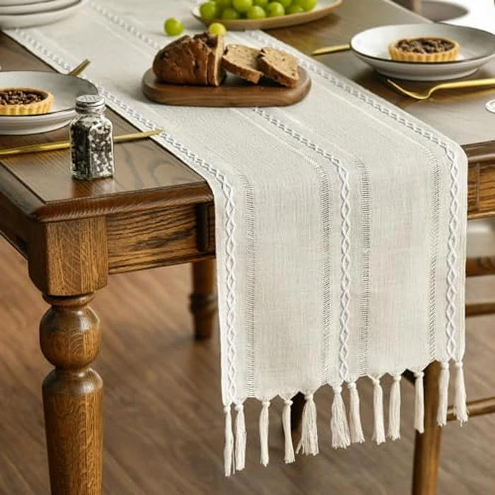 Artoid Mode Boho Cream Tassel Table Runner, Farmhouse Style Kitchen Table Decoration Holiday Wedding Party Dinning Birthday Decor 33x273 cm by Artoid Mode - Image 1