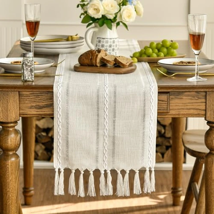 Artoid Mode Boho Cream Tassel Table Runner, Farmhouse Style Kitchen Table Decoration Holiday Wedding Party Dinning Birthday Decor 33x273 cm by Artoid Mode - Image 3